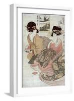 The Courtesan Tsukasa of Ogiya with Attendant, Japanese Wood-Cut Print-Lantern Press-Framed Art Print