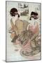 The Courtesan Tsukasa of Ogiya with Attendant, Japanese Wood-Cut Print-Lantern Press-Mounted Art Print