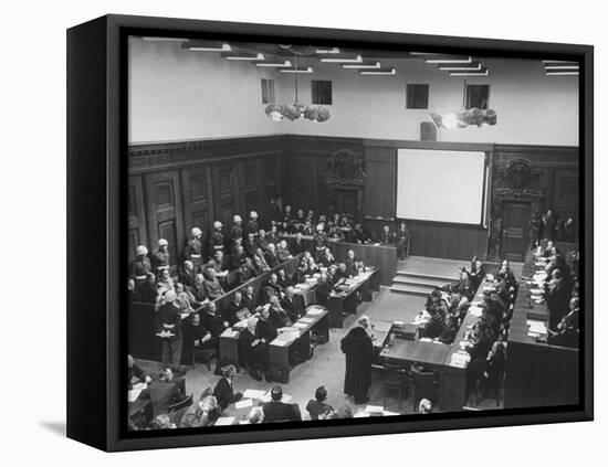The Courtroom Crowded with Lawyers and Defendents During the Nuremberg Trial-Ed Clark-Framed Stretched Canvas