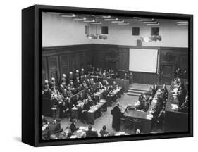 The Courtroom Crowded with Lawyers and Defendents During the Nuremberg Trial-Ed Clark-Framed Stretched Canvas