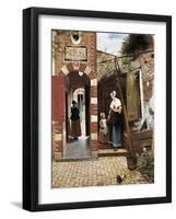 The Courtyard of a House in Delft-Pieter Cornelisz Hoock-Framed Art Print