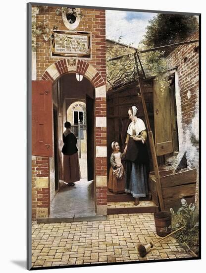 The Courtyard of a House in Delft-Pieter Cornelisz Hoock-Mounted Art Print