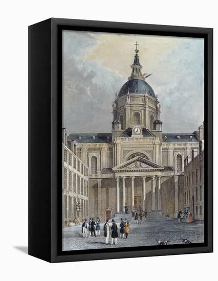 The Courtyard of the Sorbonne, Mid 19th Century (Colour Engraving)-Emile Rouergue-Framed Stretched Canvas