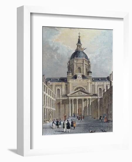 The Courtyard of the Sorbonne, Mid 19th Century (Colour Engraving)-Emile Rouergue-Framed Giclee Print