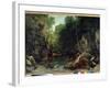 The Covered Stream, known as the Entrance to the Vallee Du Puits-Noir, Doubs: Effect of Twilight Pa-Gustave Courbet-Framed Giclee Print