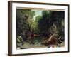 The Covered Stream, known as the Entrance to the Vallee Du Puits-Noir, Doubs: Effect of Twilight Pa-Gustave Courbet-Framed Giclee Print