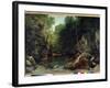 The Covered Stream, known as the Entrance to the Vallee Du Puits-Noir, Doubs: Effect of Twilight Pa-Gustave Courbet-Framed Giclee Print