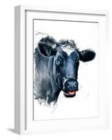 The Cow on White, 2021, (Pen and Ink)-Mike Davis-Framed Giclee Print