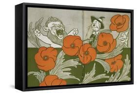 The Cowardly Lion, Scarecrow and Tin Woodman in the Deadly Field Of Poppies-William Denslow-Framed Stretched Canvas