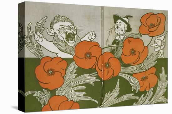 The Cowardly Lion, Scarecrow and Tin Woodman in the Deadly Field Of Poppies-William Denslow-Stretched Canvas