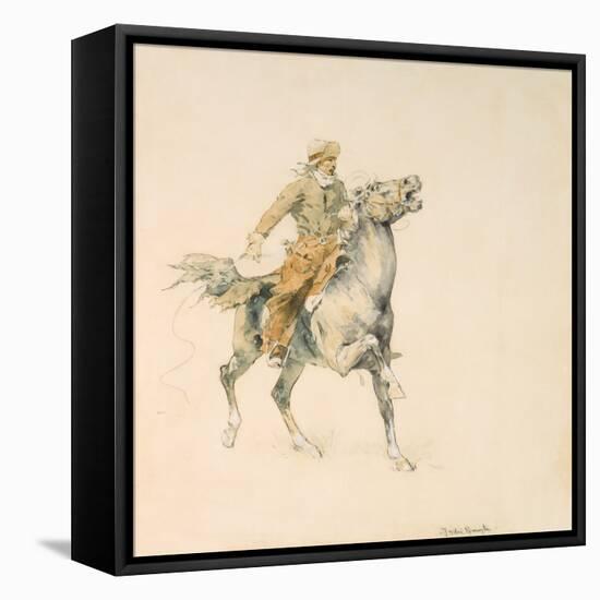 The Cowboy, C.1897 (W/C on Paper)-Frederic Remington-Framed Stretched Canvas