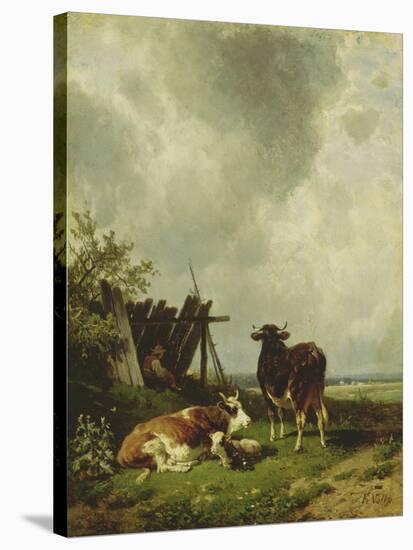 The Cows, 19Th Century-Friedrich Johann Voltz-Stretched Canvas