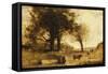 The Cows and the Well-Jean-Baptiste-Camille Corot-Framed Stretched Canvas