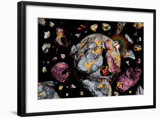 The Creation of a New Planet as Gravity Brings Together All Matter of Space Debris-null-Framed Art Print