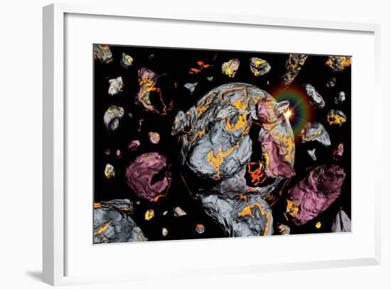 The Creation of a New Planet as Gravity Brings Together All Matter of Space Debris-null-Framed Art Print