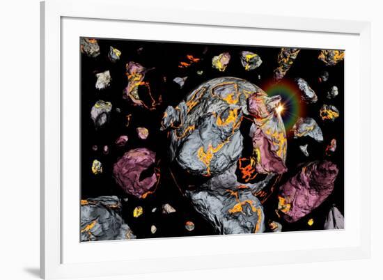 The Creation of a New Planet as Gravity Brings Together All Matter of Space Debris-null-Framed Art Print