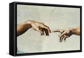 The Creation of Adam, Detail of God's and Adam's Hands, from the Sistine Ceiling-Michelangelo Buonarroti-Framed Stretched Canvas