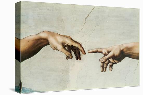 The Creation of Adam, Detail of God's and Adam's Hands, from the Sistine Ceiling-Michelangelo Buonarroti-Stretched Canvas