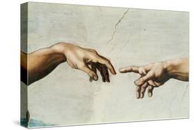 The Creation of Adam, Detail of God's and Adam's Hands, from the Sistine Ceiling-Michelangelo Buonarroti-Stretched Canvas