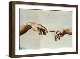 The Creation of Adam, Detail of God's and Adam's Hands, from the Sistine Ceiling-Michelangelo Buonarroti-Framed Giclee Print