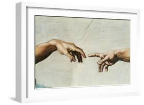 The Creation of Adam, Detail of God's and Adam's Hands, from the Sistine Ceiling-Michelangelo Buonarroti-Framed Giclee Print