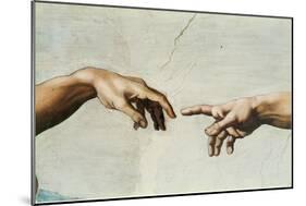 The Creation of Adam, Detail of God's and Adam's Hands, from the Sistine Ceiling-Michelangelo Buonarroti-Mounted Giclee Print