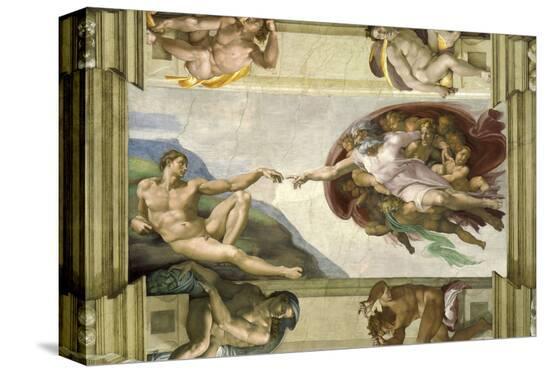 The Creation of Adam (Full)-Michelangelo Buonarotti-Stretched Canvas