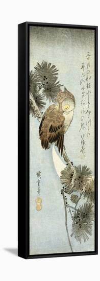 The Crescent Moon and Owl Perched on Pine Branches, Chu-Tanzaku-Kishi Chikudo-Framed Stretched Canvas