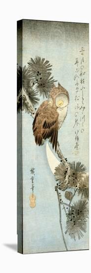 The Crescent Moon and Owl Perched on Pine Branches-Ando Hiroshige-Stretched Canvas