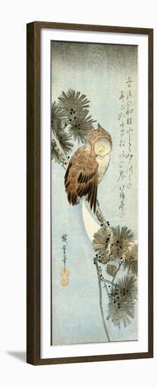 The Crescent Moon and Owl Perched on Pine Branches-Ando Hiroshige-Framed Premium Giclee Print