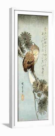 The Crescent Moon and Owl Perched on Pine Branches-Ando Hiroshige-Framed Premium Giclee Print