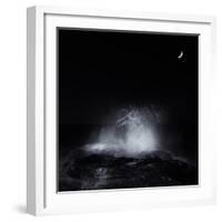 The Crescent Moon and Waves Splashing over Rocks in Miramar, Argentina-Stocktrek Images-Framed Photographic Print