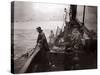 The Crew of a Yarmouth Herring Boat Pull in Their Catch on a Storm Tossed North Sea, 1935-null-Stretched Canvas