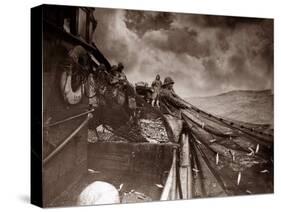 The Crew of a Yarmouth Herring Boat Pull in Their Catch on a Storm Tossed North Sea, 1935-null-Stretched Canvas