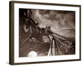 The Crew of a Yarmouth Herring Boat Pull in Their Catch on a Storm Tossed North Sea, 1935-null-Framed Photographic Print