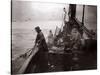 The Crew of a Yarmouth Herring Boat Pull in Their Catch on a Storm Tossed North Sea, 1935-null-Stretched Canvas