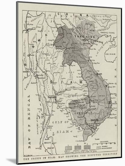 The Crisis in Siam, Map Showing the Disputed Territory-null-Mounted Giclee Print