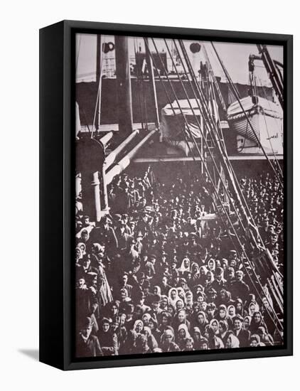 The Crowded Deck of an Immigrant Ship Entering New York Harbour, c.1905-null-Framed Stretched Canvas