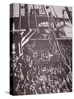 The Crowded Deck of an Immigrant Ship Entering New York Harbour, c.1905-null-Stretched Canvas