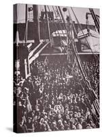 The Crowded Deck of an Immigrant Ship Entering New York Harbour, c.1905-null-Stretched Canvas