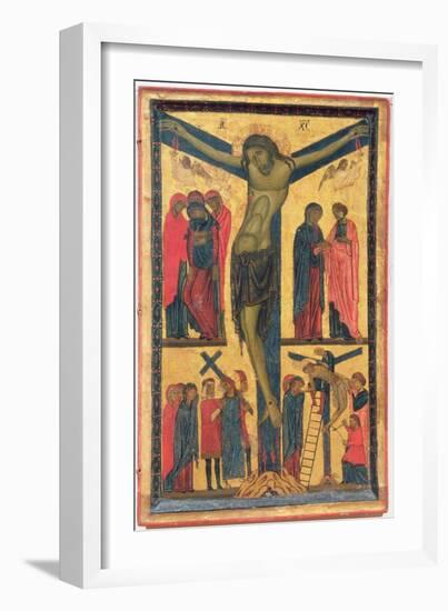 The Crucifixion with Holy Women, Mourners, Christ on the Road to Calvary and the Deposition, Right-Bonaventura Berlinghieri-Framed Giclee Print