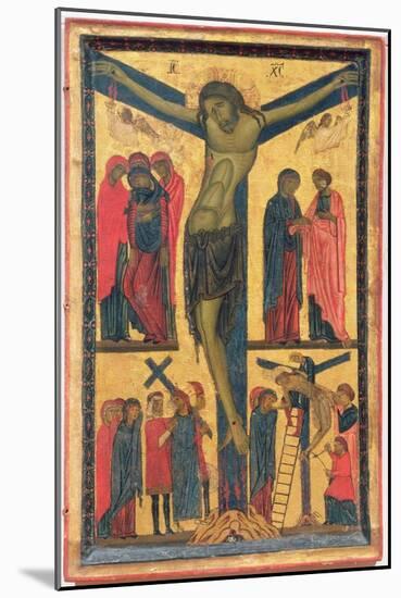 The Crucifixion with Holy Women, Mourners, Christ on the Road to Calvary and the Deposition, Right-Bonaventura Berlinghieri-Mounted Giclee Print