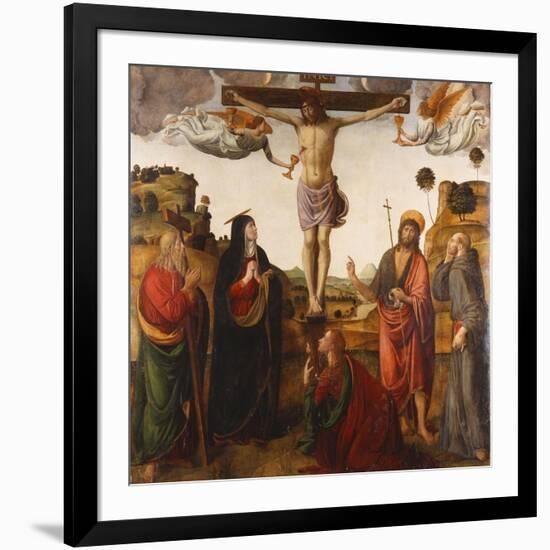 The Crucifixion with the Madonna, Saints John the Baptist, Mary Magdalen, Andrew and Francis-Cosimo Rosselli-Framed Giclee Print