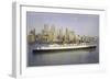 The Cunard Liner Queen Mary Sails Out of New York-null-Framed Art Print