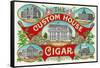 The Custom House Cigar Brand Cigar Box Label-Lantern Press-Framed Stretched Canvas