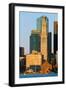 The Customs House Clock Tower and Boston skyline at sunrise, as seen from South Boston, Massachu...-null-Framed Photographic Print