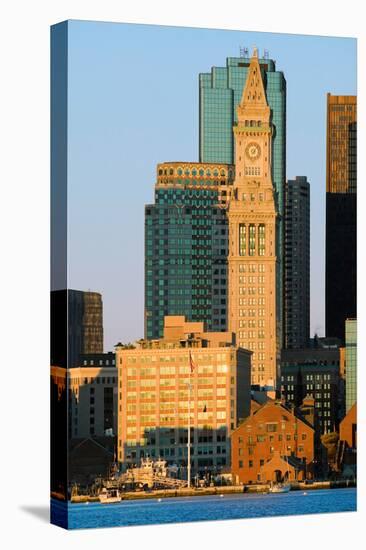 The Customs House Clock Tower and Boston skyline at sunrise, as seen from South Boston, Massachu...-null-Stretched Canvas