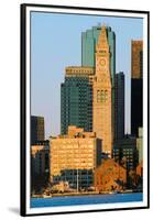 The Customs House Clock Tower and Boston skyline at sunrise, as seen from South Boston, Massachu...-null-Framed Premium Photographic Print