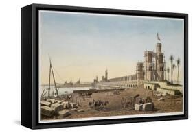 The dam across the Nile, the building of the Aswan Dam, Egypt, 1853-Philippe Benoist-Framed Stretched Canvas