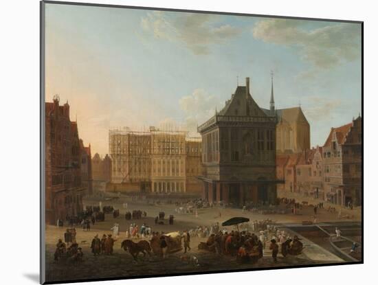 The Dam in Amsterdam with the New Town Hall under Construction, 1652-89 (Oil on Canvas)-Jacob van der Ulft-Mounted Giclee Print